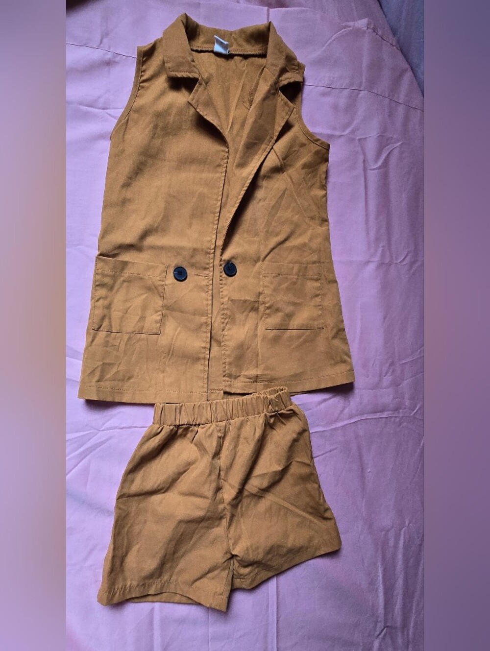SHEIN Tan Kids' Two-Piece Vest & Shorts Set